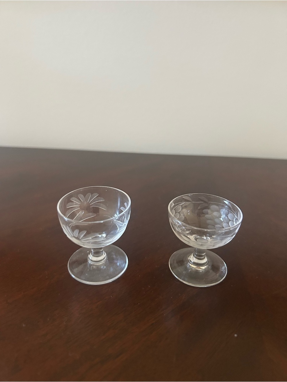 2 Vintage Glass Pedestal Open Salt Cellars